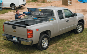 Grey truck with truck accessories